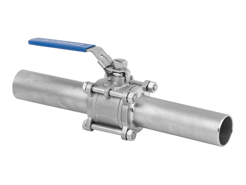 Three piece extended butt welded ball valve
